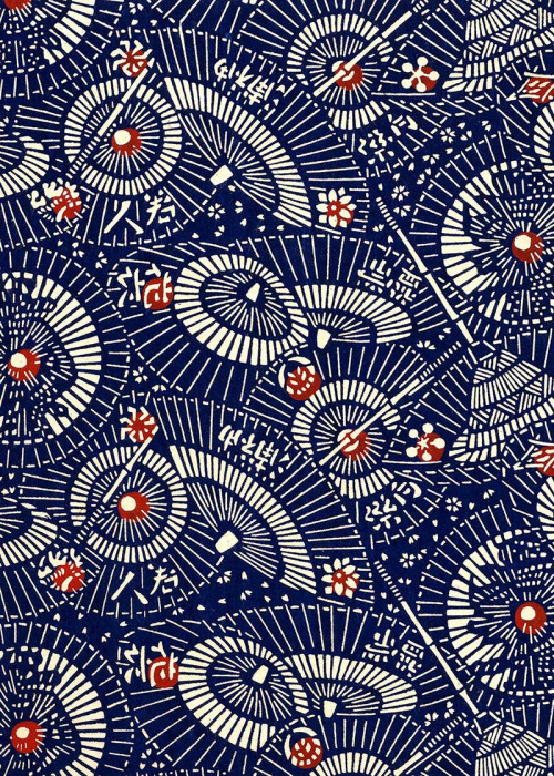 katazome disegno tradizionale giapponese ombrelli blu - Mastri Cartai &  dintorni